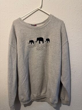 Light Tan Crewneck Sweater with Black Elephant Embroidery